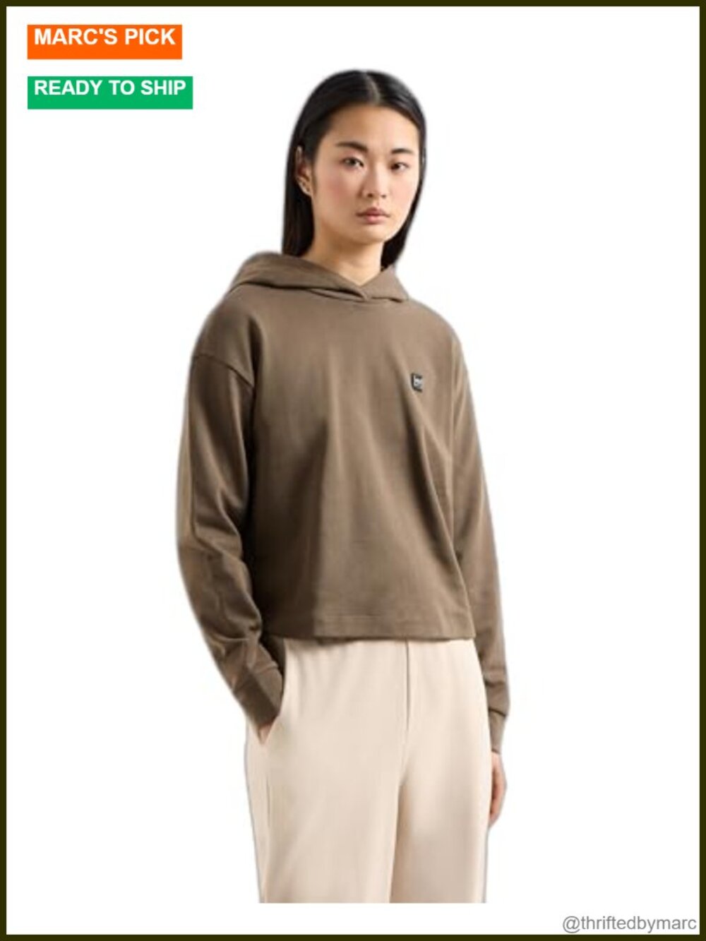 Armani Exchange Women's Mini Logo Hooded Sweatshirt Cotton Blend Pullover